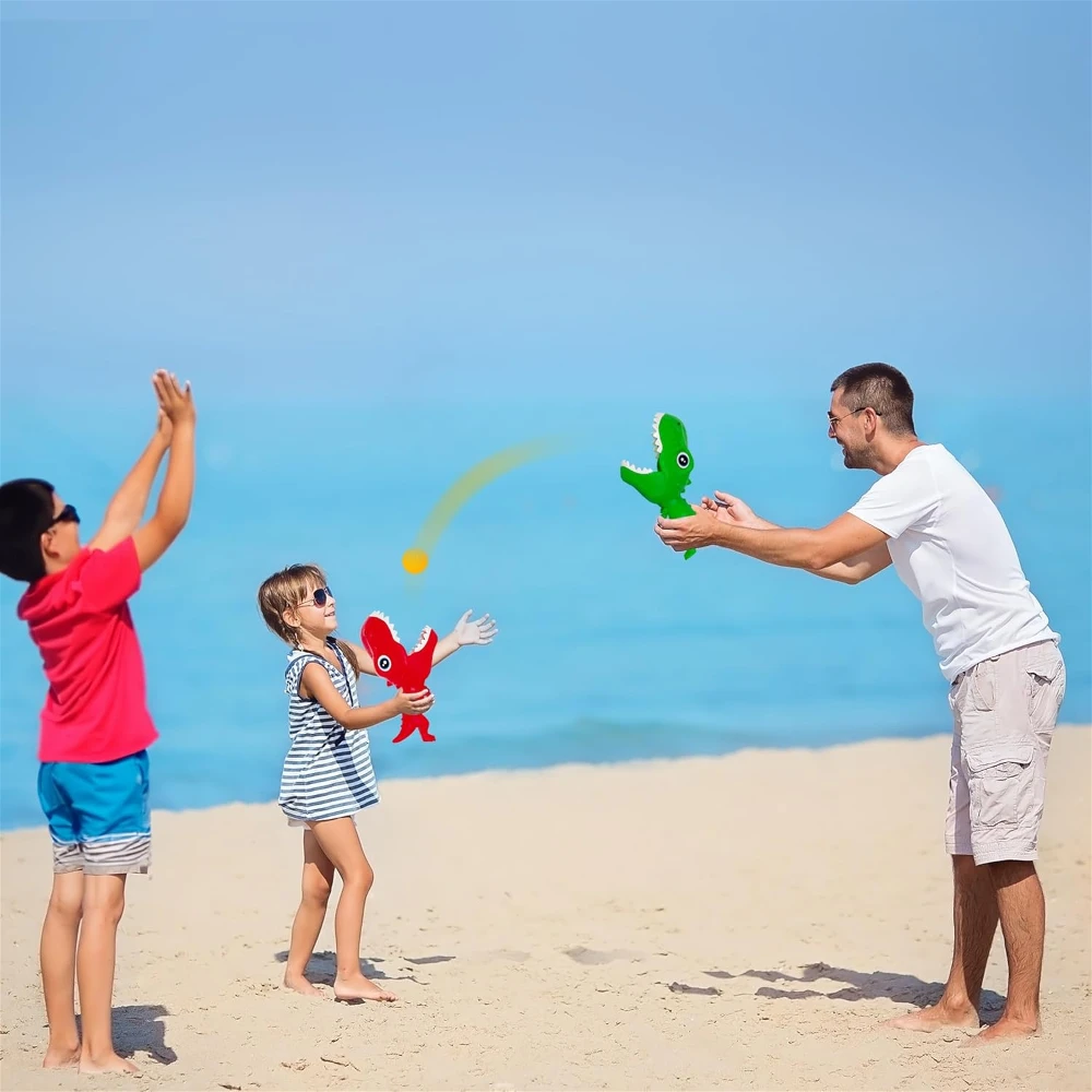 Dinosaur Pop and Catch Toys, Shark Outdoor Games with 2 Catch Cup Launchers and 5 Balls, Press Trigger to Pop - Games for Kids