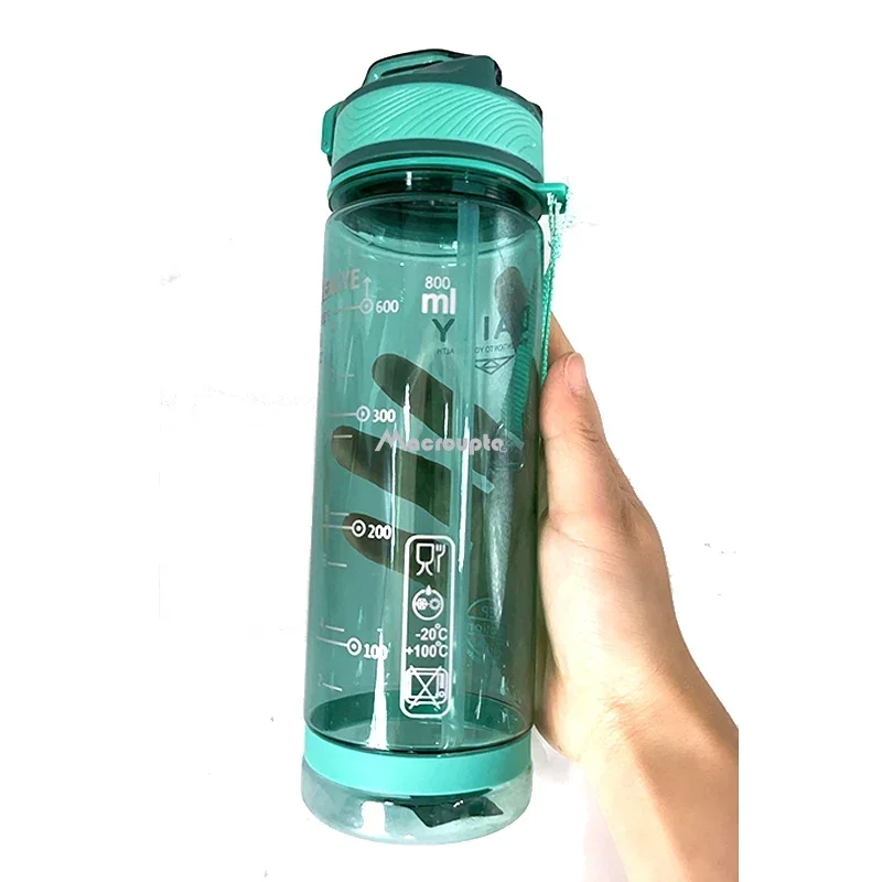  Botella de agua de 1 litro con marcas de tiempo – Botella de  agua deportiva a prueba de fugas con pajilla, botella para beber sin BPA,  botella deportiva para hombres y