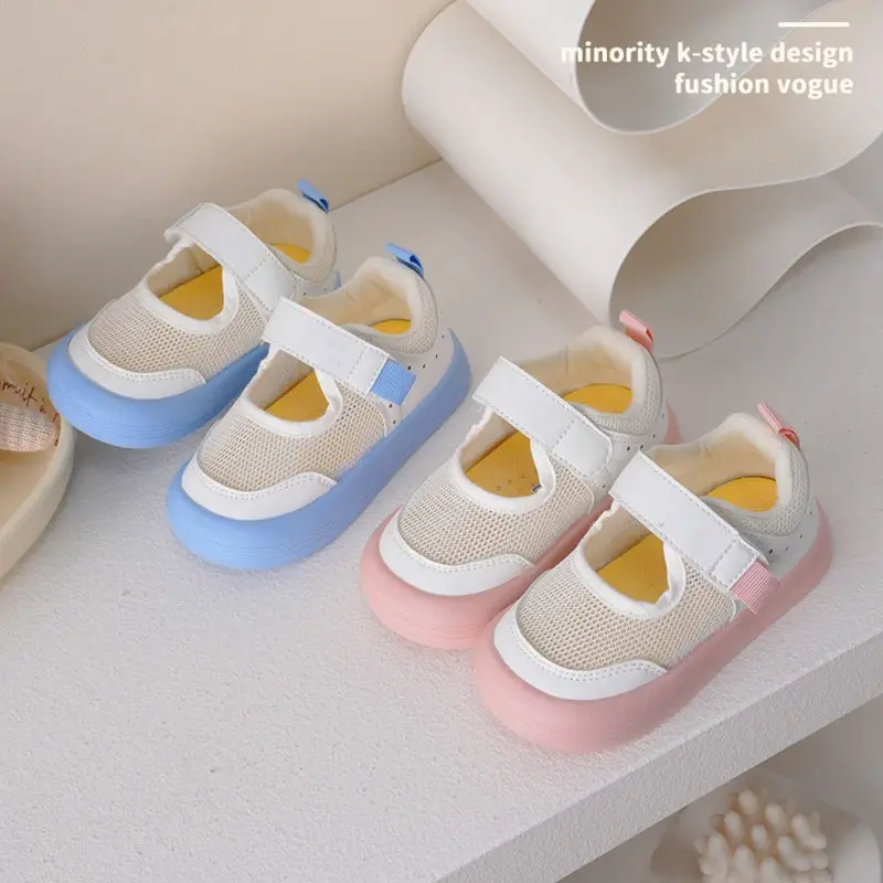 

Детские сандалии для девочек, модная повседневная обувь смешанных цветов, дышащие сетчатые босоножки с низким верхом и мягкой подошвой, размеры 21-3