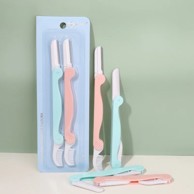 2Pcs Set Eyebrow Trimmers Double Headed Folding With Comb Stainless Steel Eyebrow Scrapers Beauty Tools