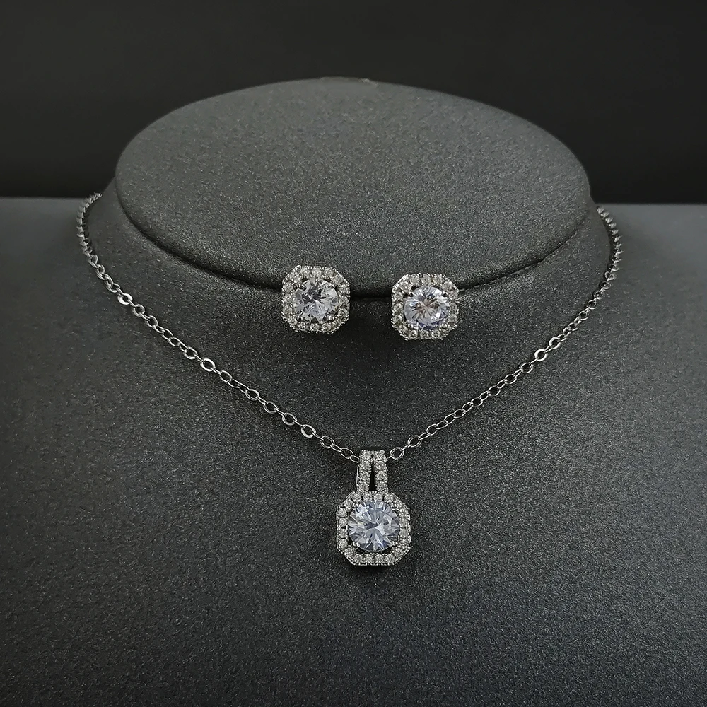 2024 New Trendy pink Color Earrings and Necklace Pendant Set for Women Anniversary Gift Jewelry Wholesale x1104-e1104 2