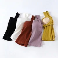 Women's Ribbed Knit Crop Top With Chest Pad One Piece Square Neck Sleeveless Tank Top With Bulit In Bra - Image 6