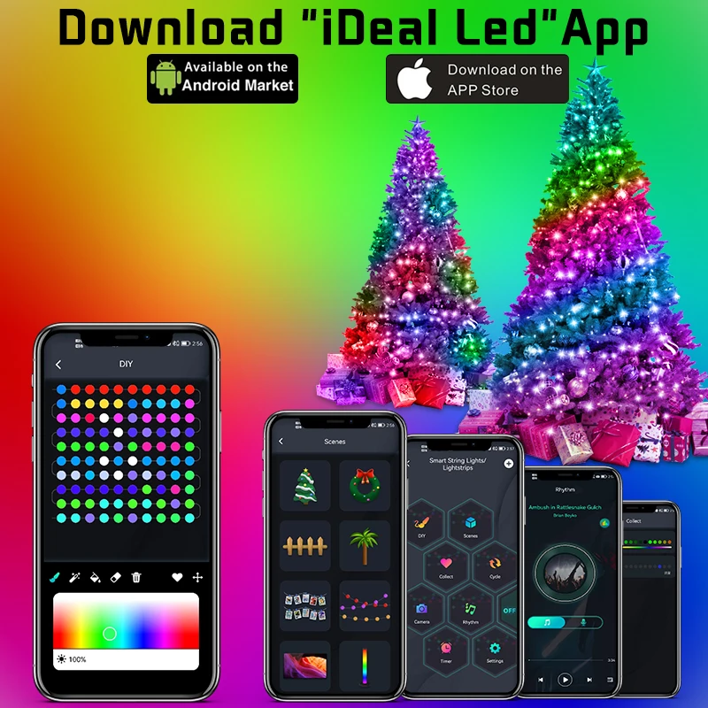 Christmas RGBIC Smart LED String Lights – App-Controlled Waterproof Fairy Lights for Xmas Tree