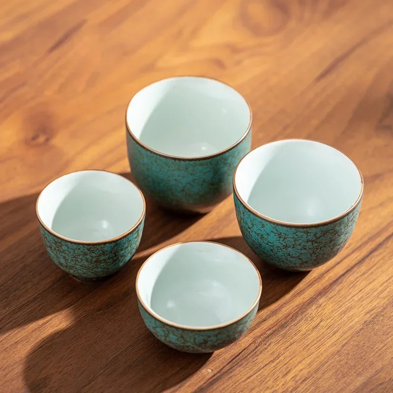 Japanese Style Teacup Vintage Ceramic Small Cup Crackle Glaze Green Retro Tea Cup Kung Fu Porcelana Chinesa Cups and Mugs