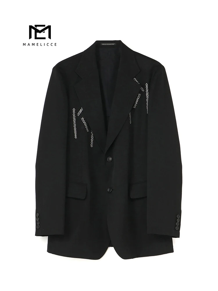 MAMELICCE 웨이브 패턴 자수 캐주얼 블레이저, 남녀공용 재킷, 백 코트..
