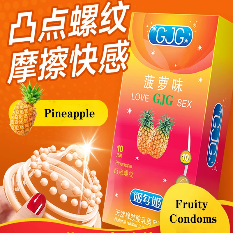10pcs With Ribbed Spikes Men's Condoms Deep Stimulation Ultra Thin Condoms For Men Pineapple Flavor Sleeve For Penis Sex Toys 2