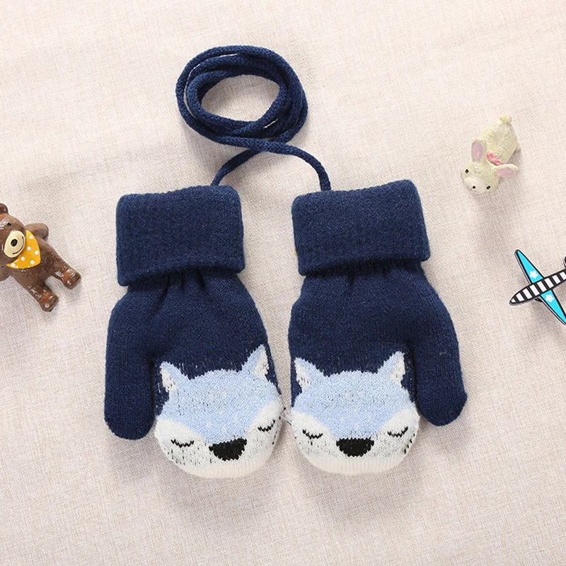 

Cute Little Fox Winter Men And Women Children Double Knitted Wool Padded Thick Outdoor Warm Gloves Cartoon