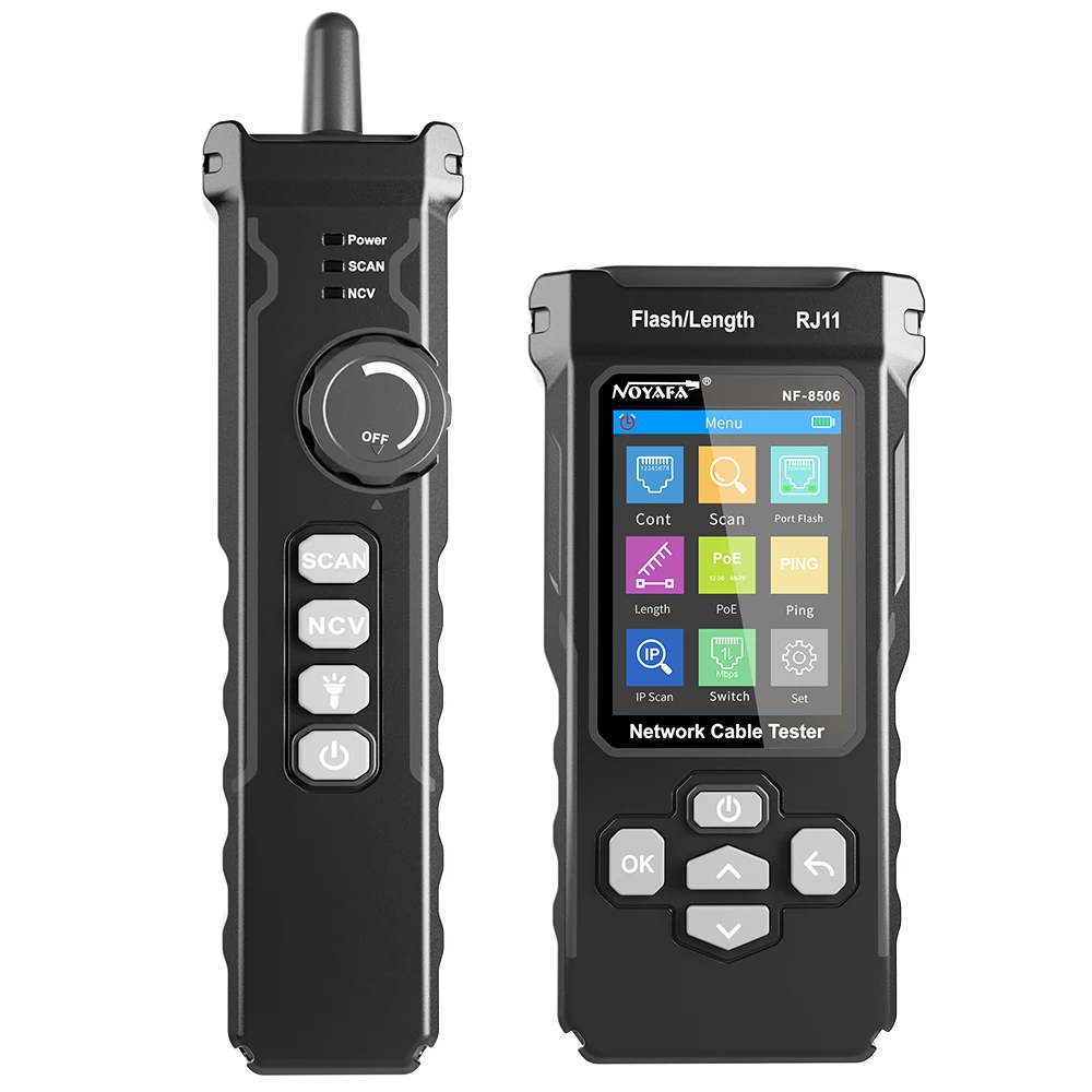 

NOYAFA NF-8506 LCD Digital Network Cable Tester Rechargeable Network Line Finder Wire Tracker POE PING Test IP Scan Wire Tracker