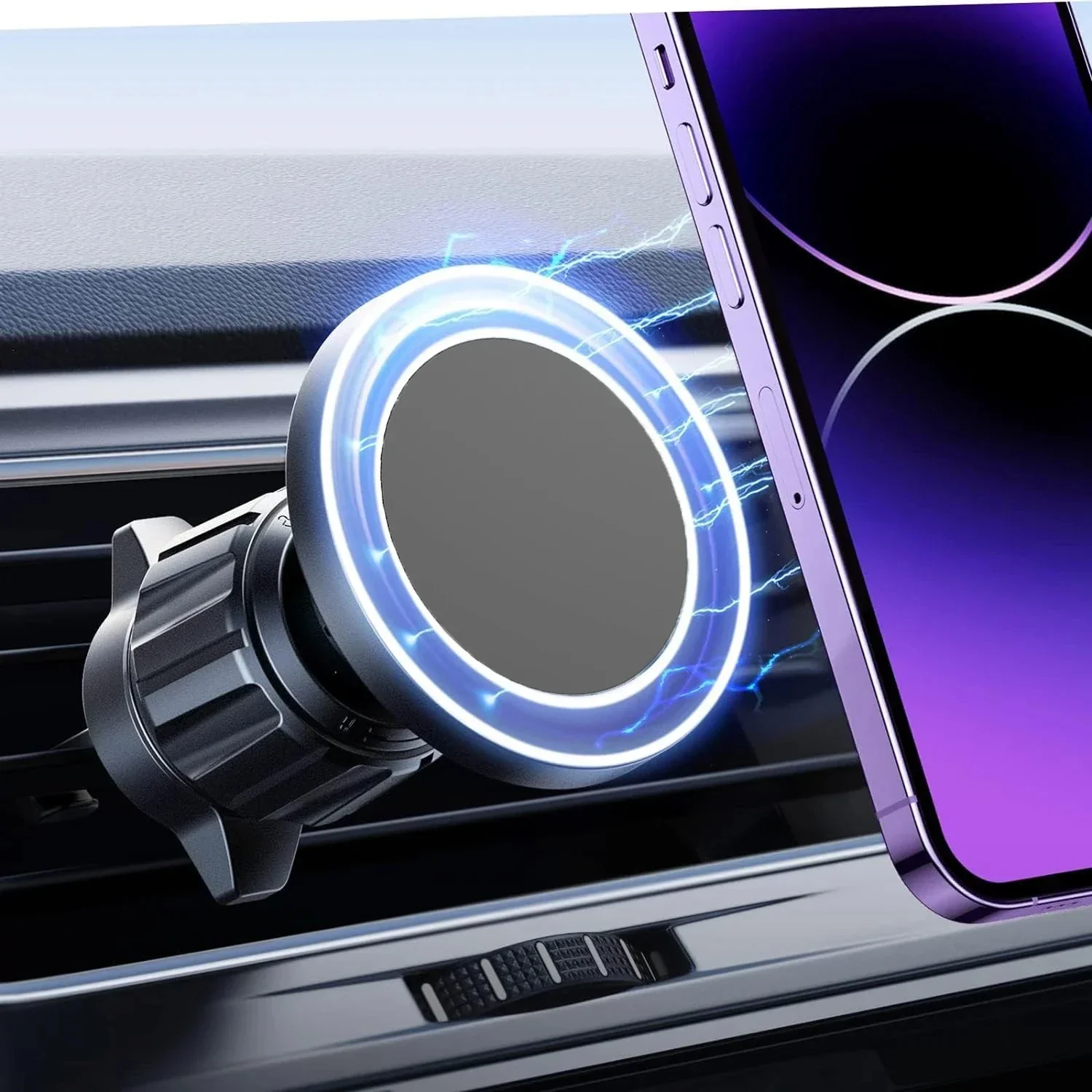 Premium Magnetic Car Phone Holder with Metal Hook - Single-Hand Operation