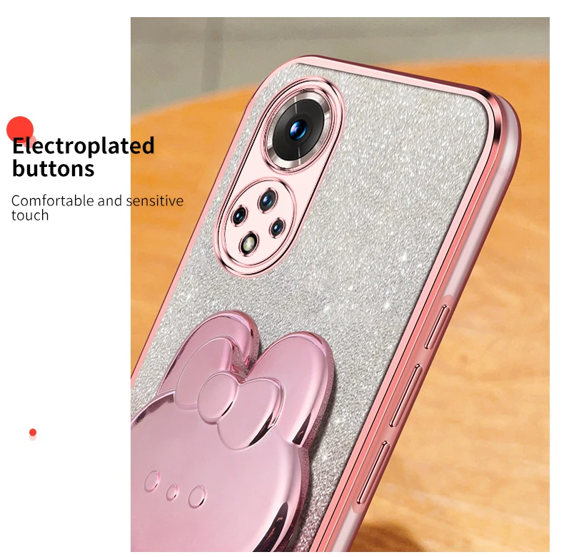 Honor50 Glitter Rabbit Makeup Mirror Holder Case On For Huawei Honor 60 50 90 30 20 Lite 30s Soft Cover Nova 10 11 Pro_voghion.com