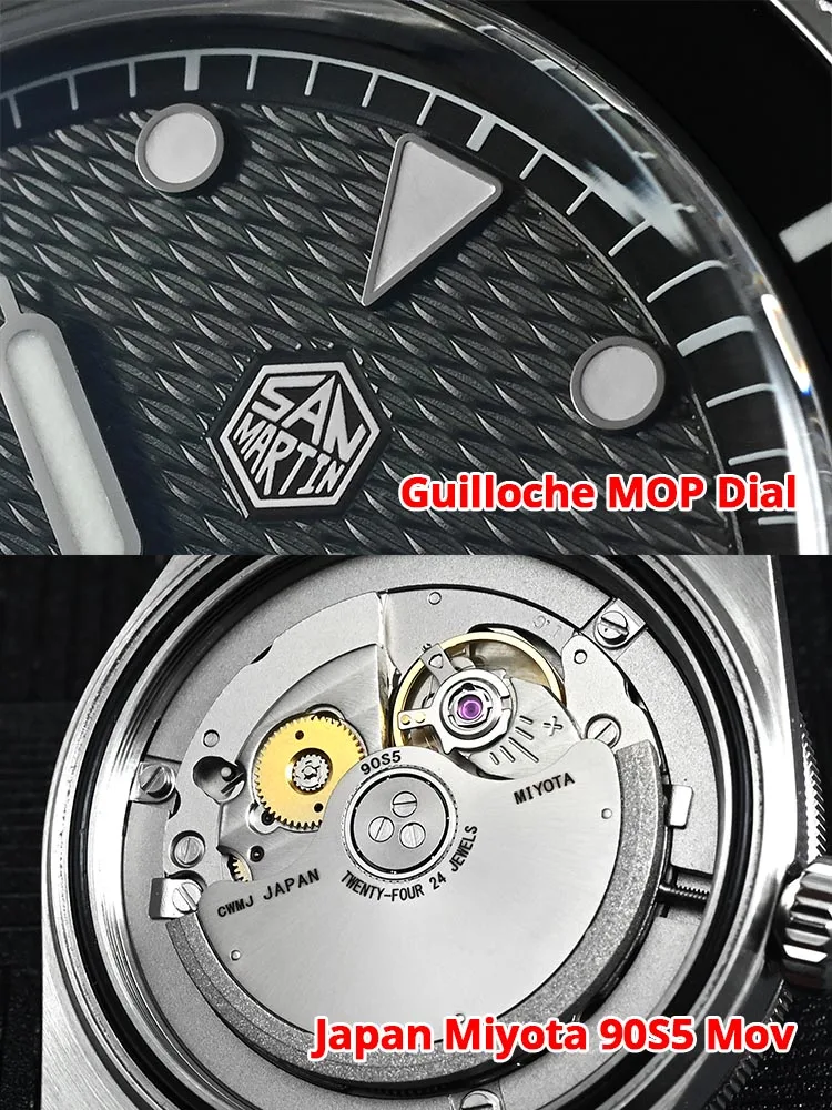 San Martin Official 39mm Guilloche MOP Dial Miyota 90S5 Sport Watch Automatic Mechanical Sapphire Bezel 20 ATM Luminous SN0151 - Image 3