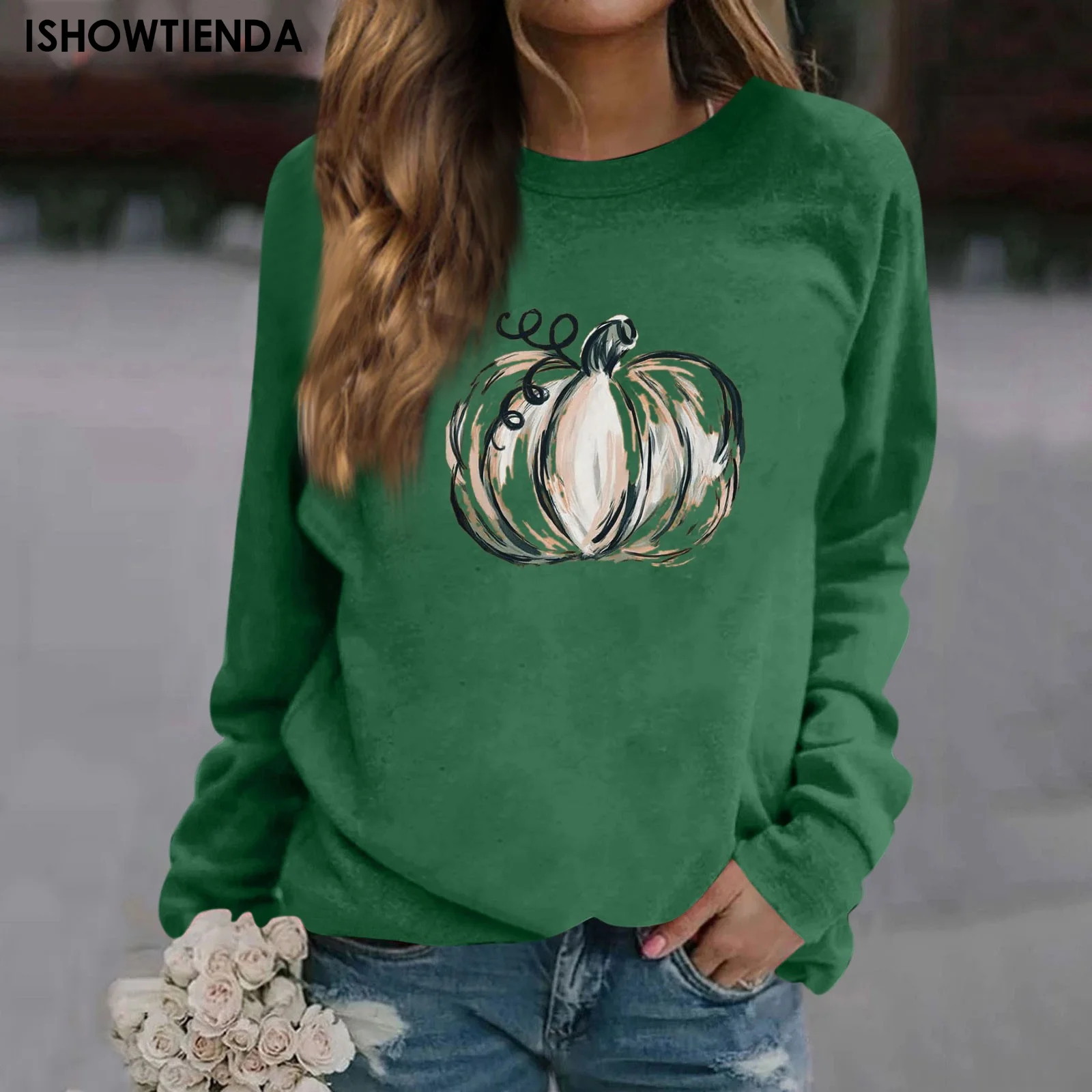 

Halloween Pumpkin English Printed Hoodie Crewneck Long-sleeved T-shirt Women's Clothing Casual Top Autumn And Winter Sweatshirts