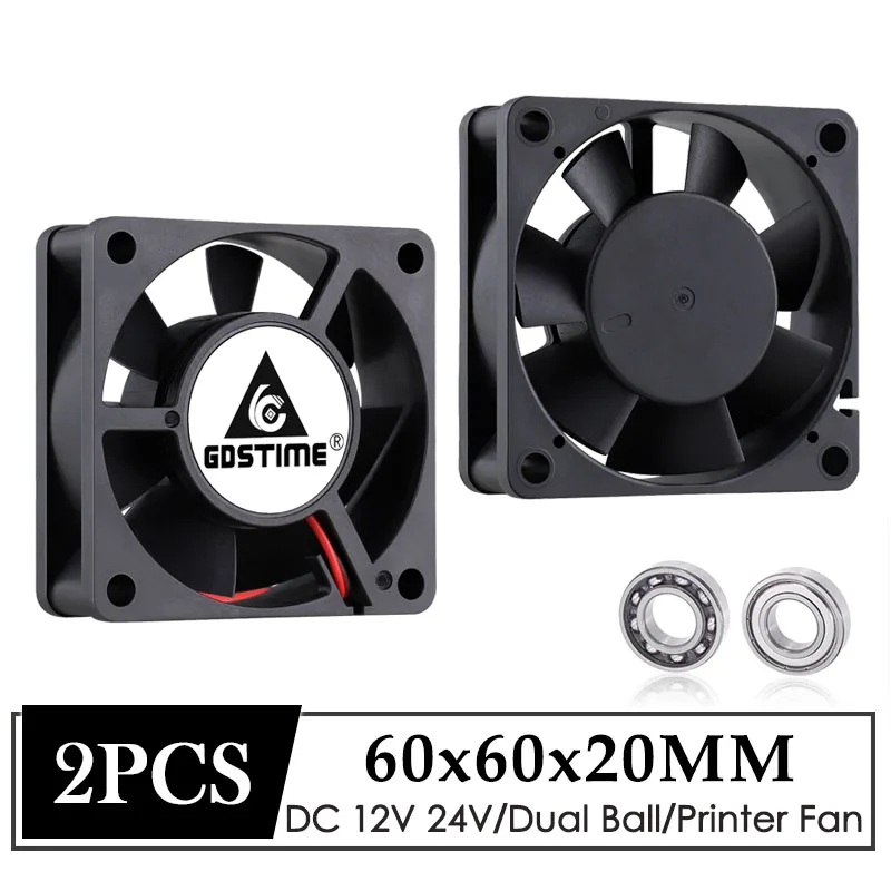 Gdstime 60 mm Ventilador Axial dc 12v 24v 60x60x20 mm Dupla Bola Refrigerador 6cm Computador Case Radiador 6020 Ventilador para Impressora 3d Refrigeração Peças