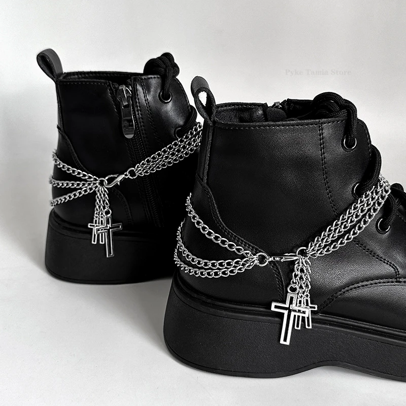 Metallische Hohlkreuz-Schuhkette, Mehrschichtige Edelstahlkette für Damenstiefel, Schuhdekoration, DIY-Schmuckzubehör – Detail 1