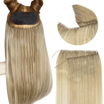Extension per Capelli Invisibili con Piume, Fasci di Capelli Umani con Punta a Piuma, Trama Naturale da Cucire con Microring, 50cm 120 Fili