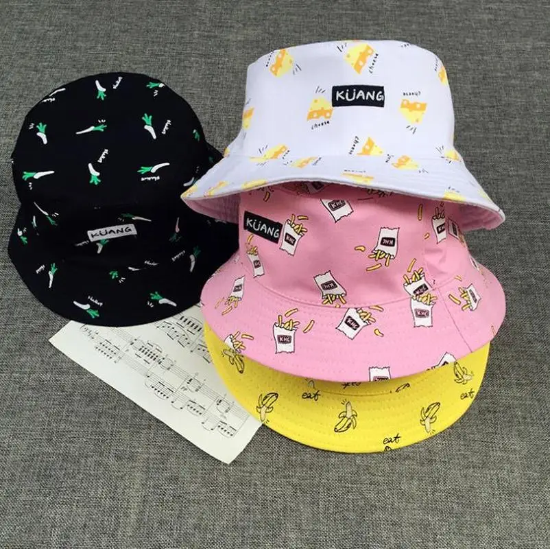 Water Bucket Hat Men Women Summer Bucket Cap Banana Print Yellow Hat