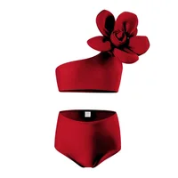Baby Girls Swimwears Summer Bikini Set with Big Flower Kids Cute Solid Toddler Learn Swimming Suits Two-Piece Sunbeach Swimsuit 6