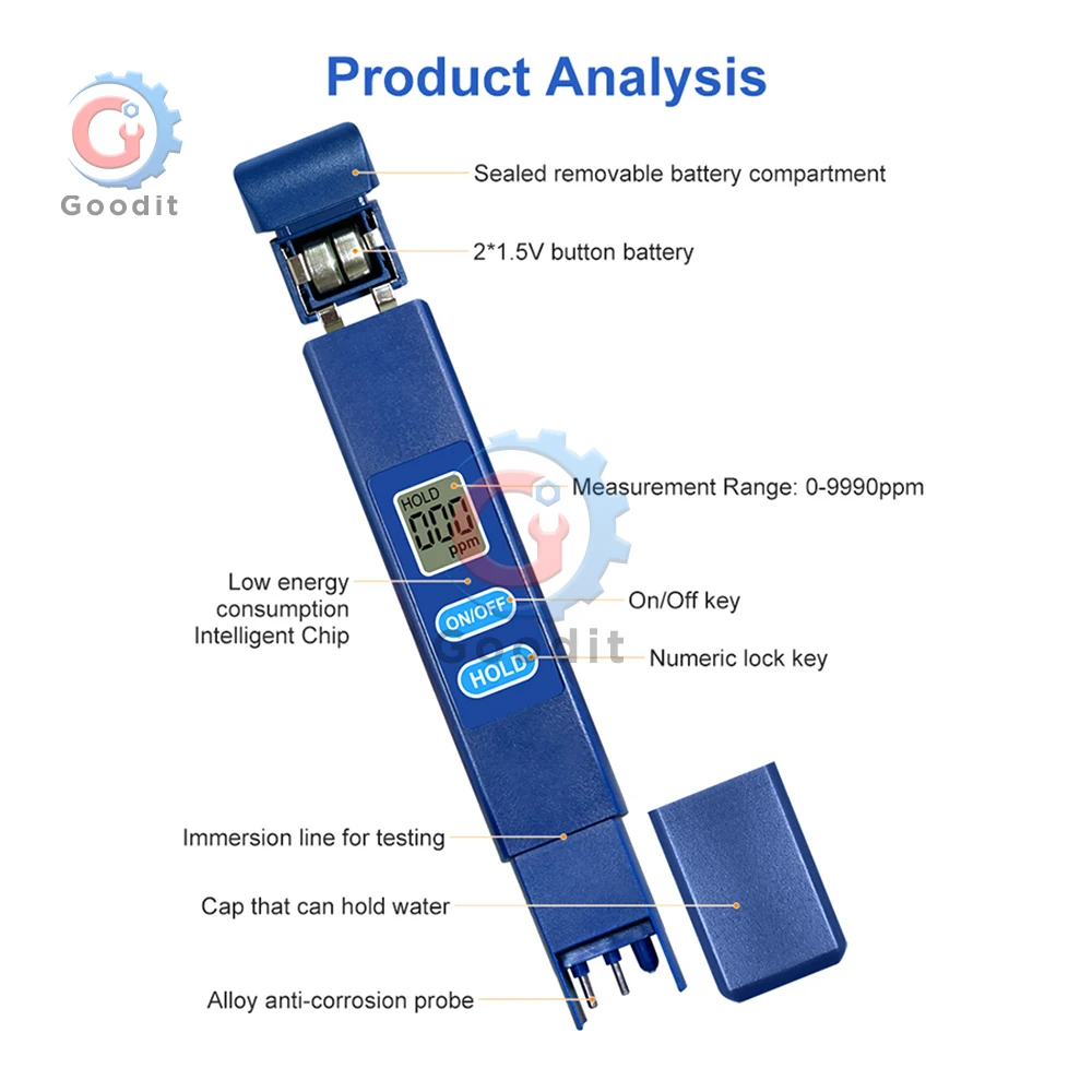 Water Quality Detector Portable TDS Water Quality Tester Pen 0-999ppm Alloy Probe Detector with LCD Display for Drinking/Pool/Aquaculture/Agriculture