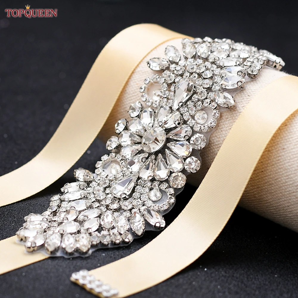 

TOPQUEEN Silver Rhinestone Belt For Wedding Luxury Ladies Diamond Sash Women Party Gown Sash Applique Bridal Accessories S446