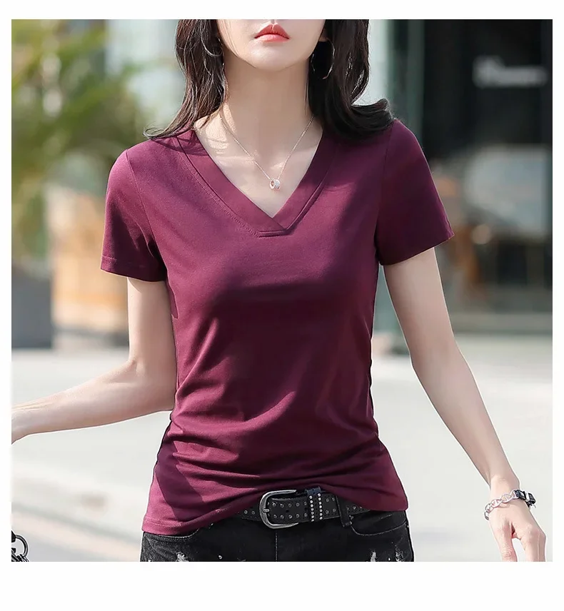 White V-neck Sleeved T-shirt for Women's Summer Wear 2024 New Korean Version Loose Half Sleeved T-shirt Short Upper Garment