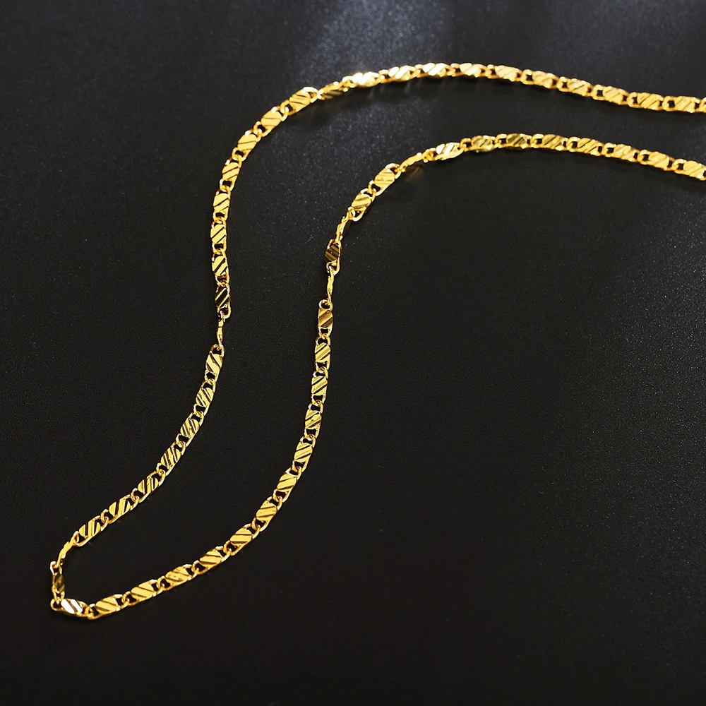 1 PCS 18K Gold Plated Women's Men's Chain 16 30 Inch 2.5MM Flat