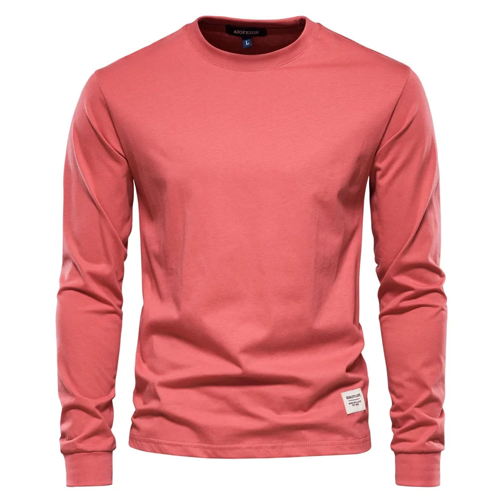 Casual Pure Cotton Long Sleeve Men's T-shirt label