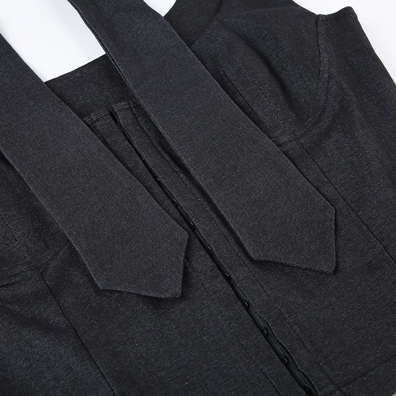 Women Tank Top with Scarf Fashion Basic Sleeveless Button Up Vest Tops Streetwear Vintage Gray Square Collar Camis