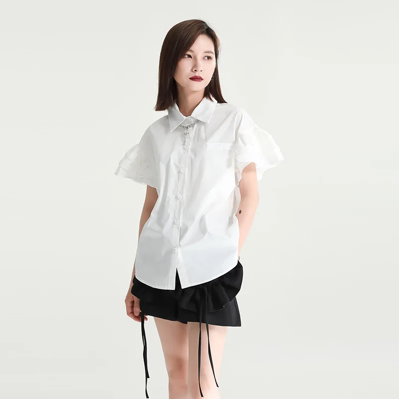 

Zhongchuang Rizhen 2024 summer new designer lace short-sleeved shirt women's design sense niche lapel top