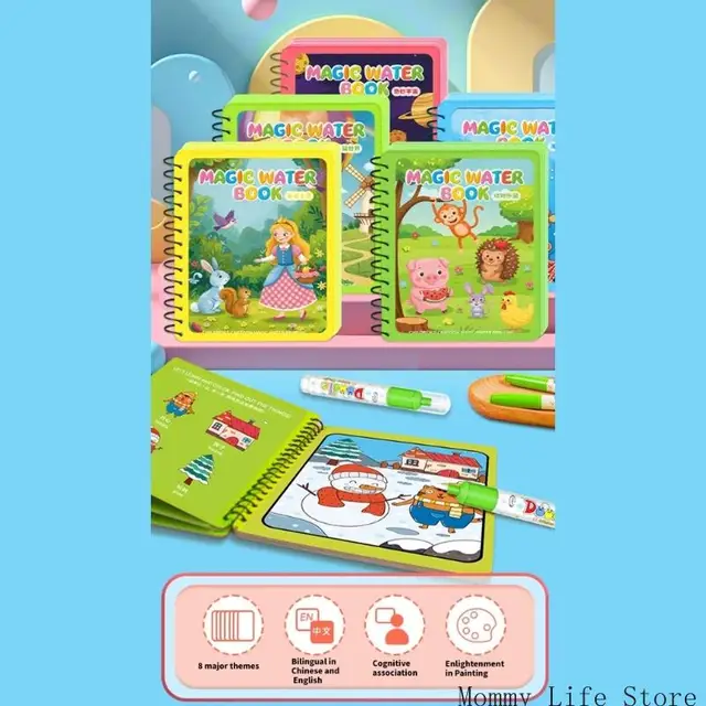 Magical Water Drawing Book for Children Reusable Water Coloring and Doodling Toy Book with Water Pen Education Toy 2