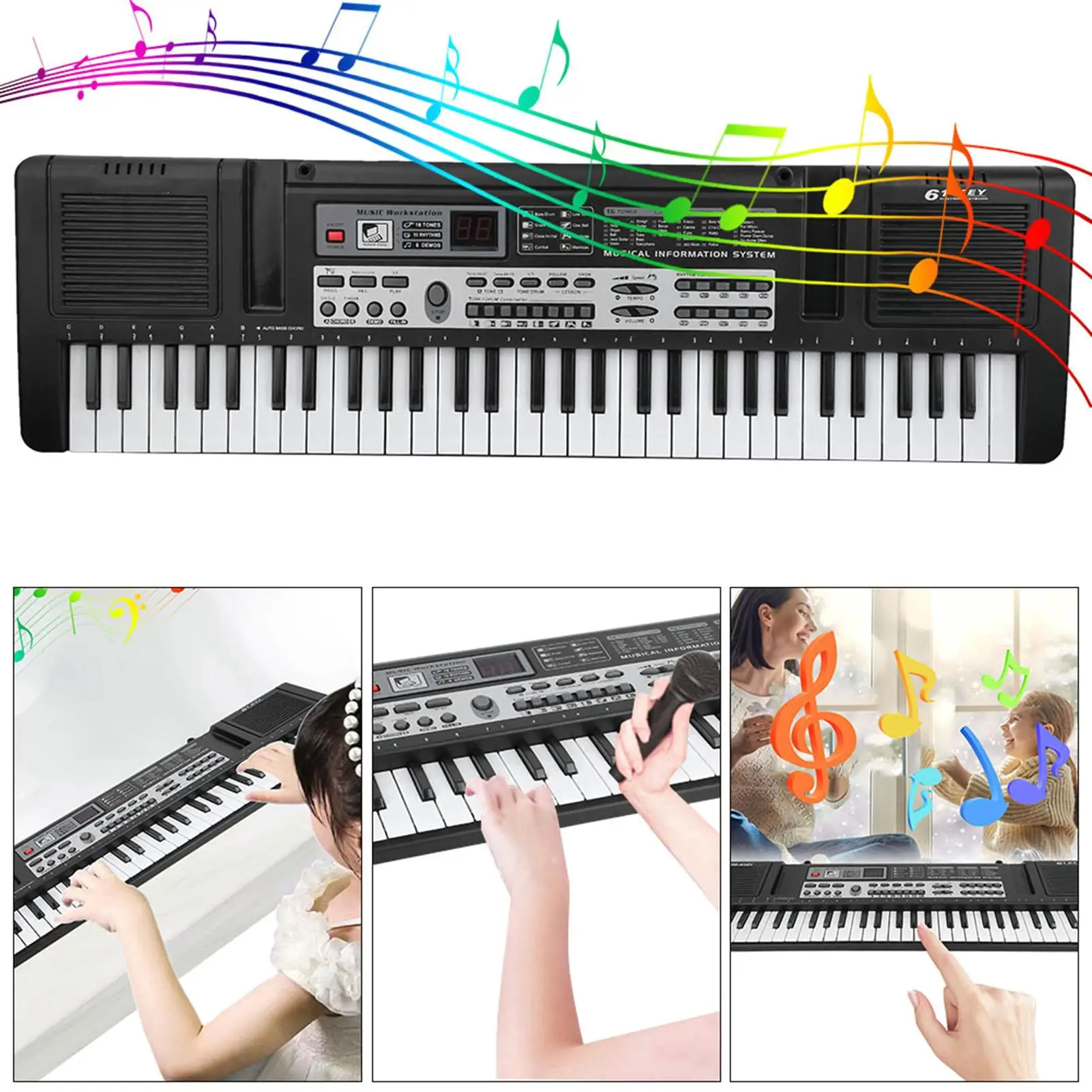61 Keys USB Digital Keyboard Piano Portable MQ-6121 Electronic Organ with Mic Music Toy