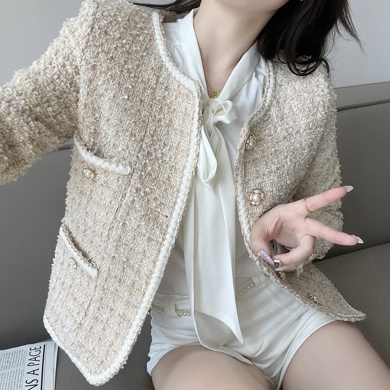 

College Style Fragrant Coat Women's 2023 Spring Autumn New Ladies Tweed Jackets High Quality