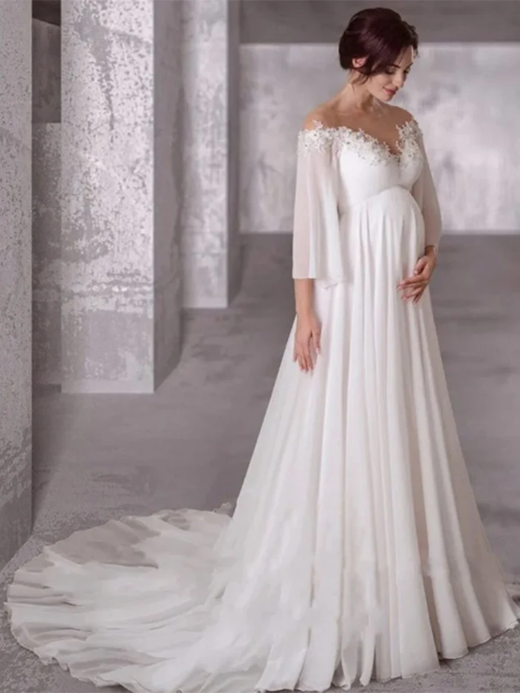 maternity-chiffon-wedding-dresses-long-sleeves-bohemian-pregnant-bridal-gowns-lace-up-elegant-empire-a-line-robe-de-mariage