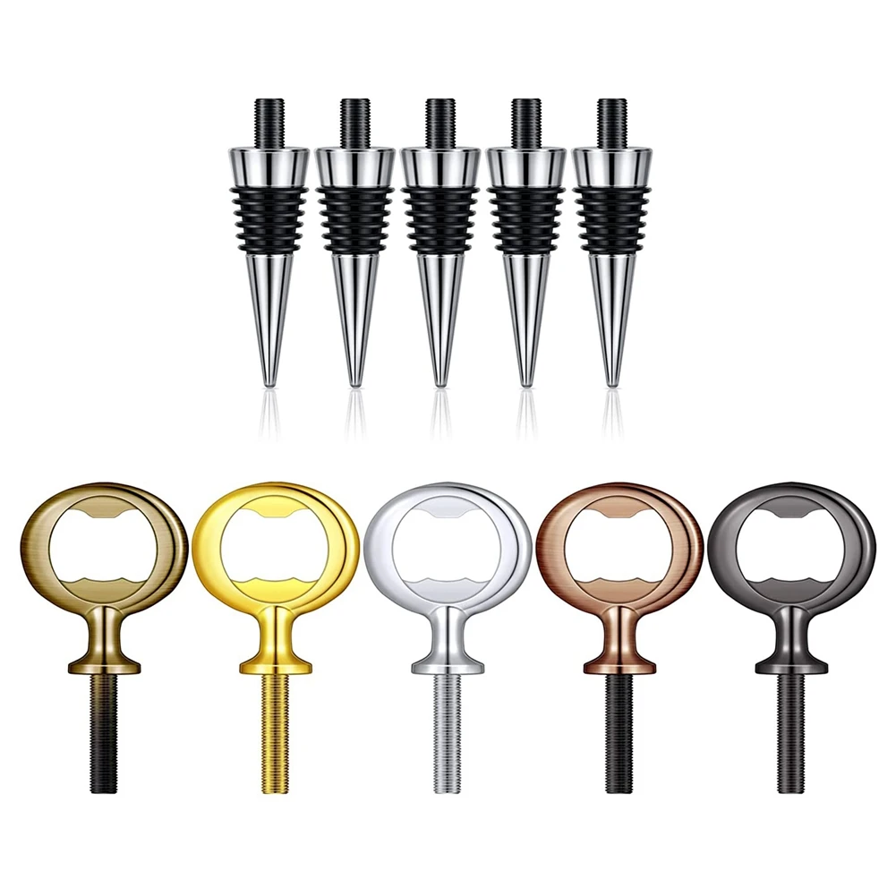 

Wine Stopper,Blank Bottle Opener Chrome Bottle Stopper Opener Set Hardware for Wedding Wine Party Wood Turning DIY