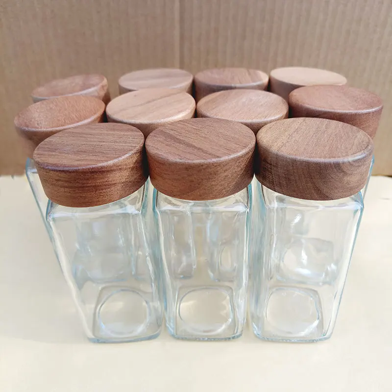 Glass Spice Jars with Wooden lids Kirrex Spice Jars Set Of Eight Kitchen  Storage