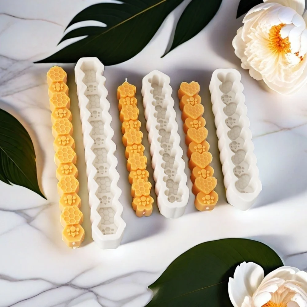 Bee Honeycomb Candle Molds Beehive Silicone Mould Pillar Heart Flower Hexagon Wax Making Handcraft Ornament