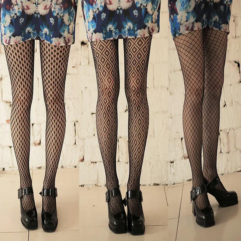 

Black Fashion Rhombus Women's Fishnet Stockings Geometric Sexy Hollow-Out Breathability Pantyhose Lolita Spice Mesh Nylon Tights