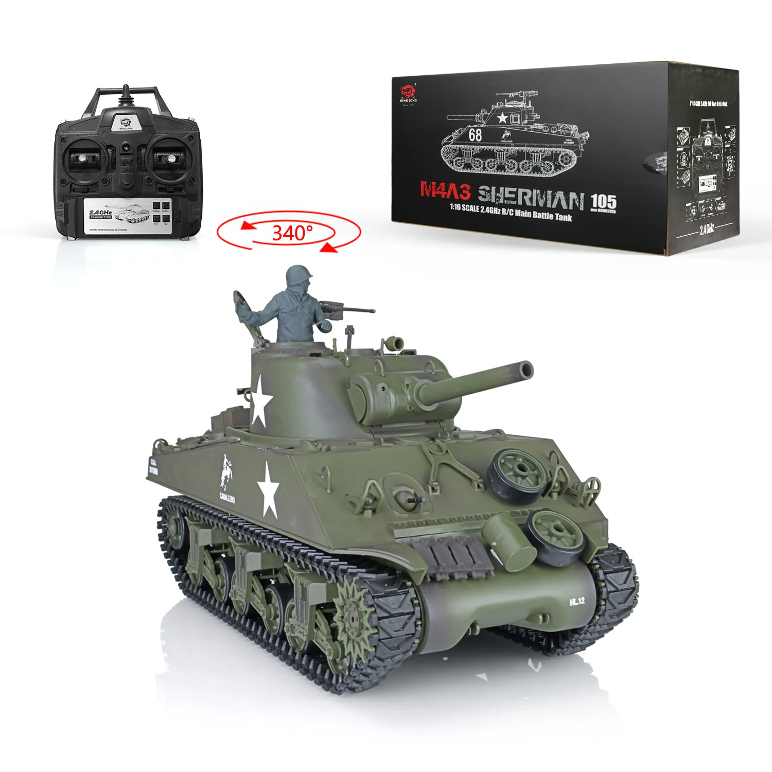 Heng Long 1/16 TK7.0 M4A3 Sherman Rtr Radio Controlled Tank Militaire Auto Speelgoed Ir Battle