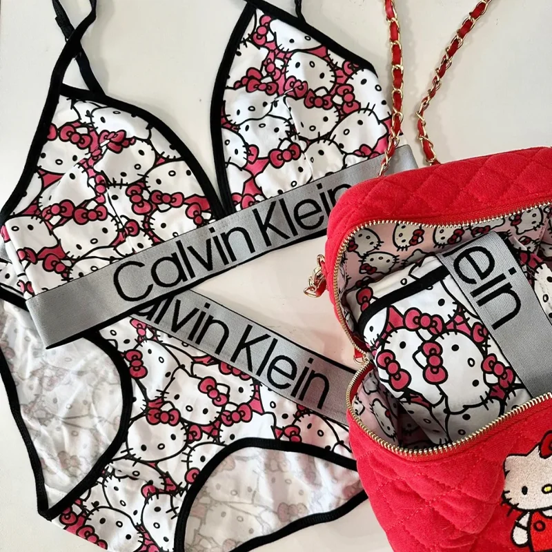 Hello Kitty Couple Underwear Set Anime Cartoon Girls Bra Thong, calvin