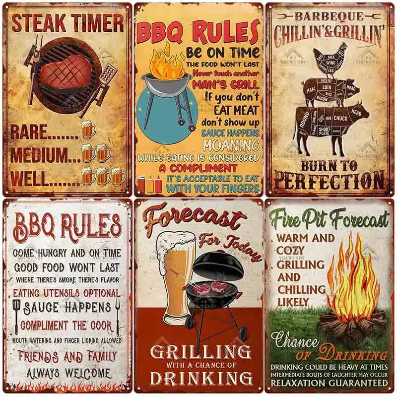 DAD'S BBQ Retro Tin Sign, Classic Plaque, Metal Vintage Wall Decor, Metal Plate for Home, Barbecue, Bar, Pub, Kitchen, Party Zon
