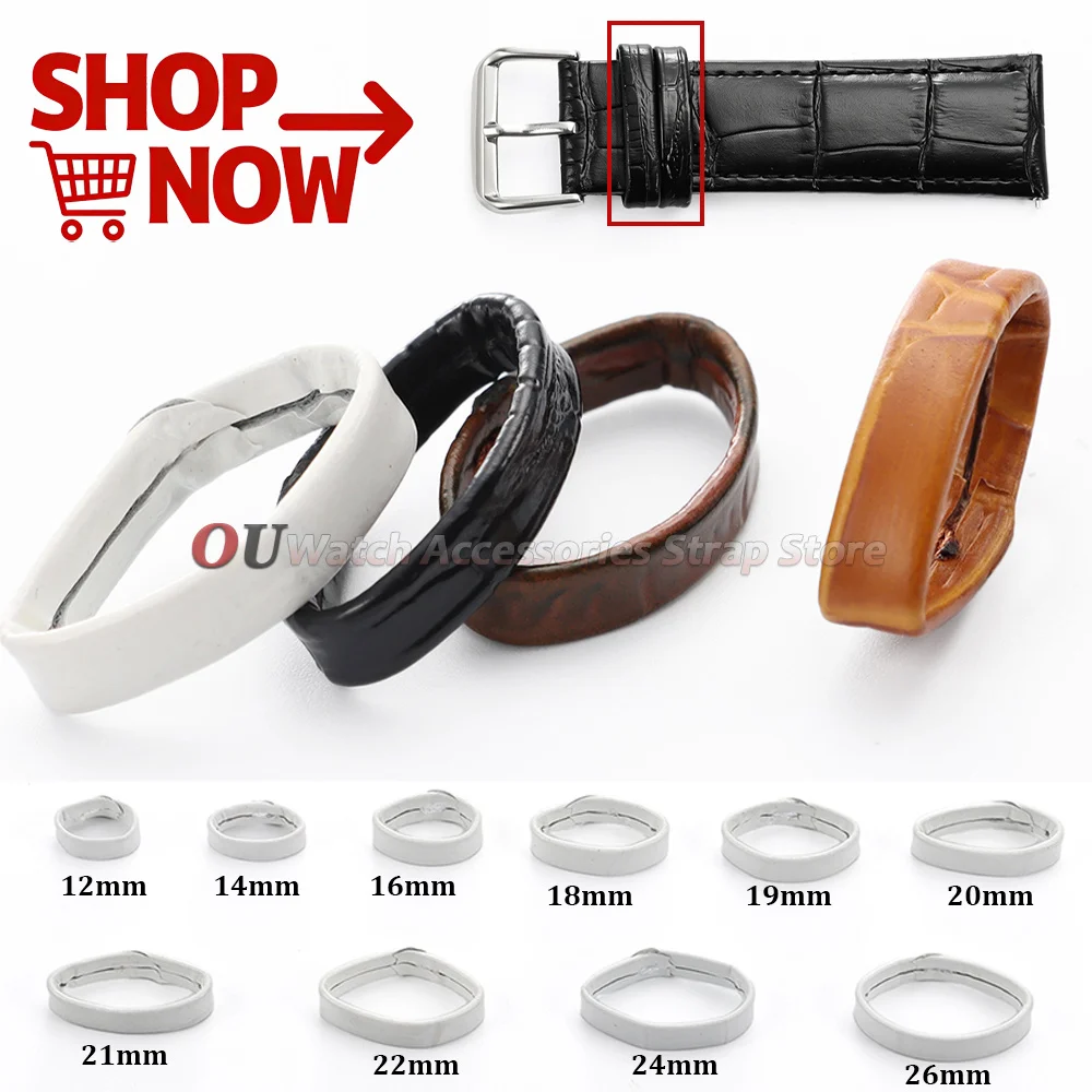 Genuine Leather Movable Watchband Strap Loops - Black and Brown, Set of 2