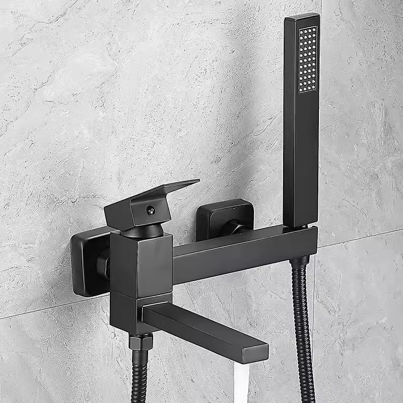 Bathtub Shower Set Wall Mounted Black Rotatable Bathtub Faucet,Bidet Bathroom Bath Mixer Tap Brass