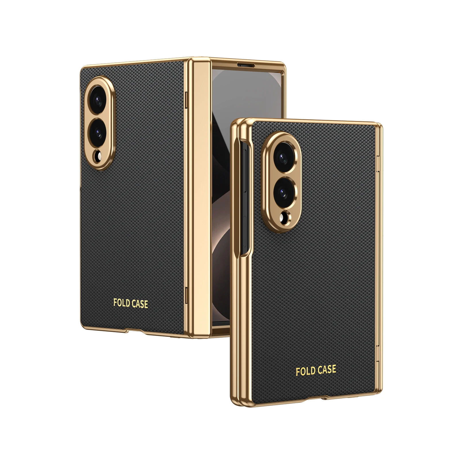 Luxury Leather Phone Case with Golden Border and Steel Hinge Protection