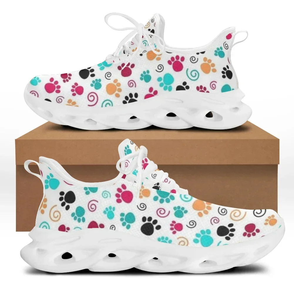 Cute Pet Footprint Print Women Mesh Swing Sneakers Breathable Lace Up Platform Shoes For Ladies Casual Zapatillas