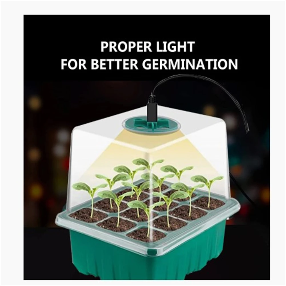 5pcs Seedling Tray With LED Grow Lights Plant Seed Starter Tray Kit Greenhouse Growing Trays With Holes 12 Cell Per Tra