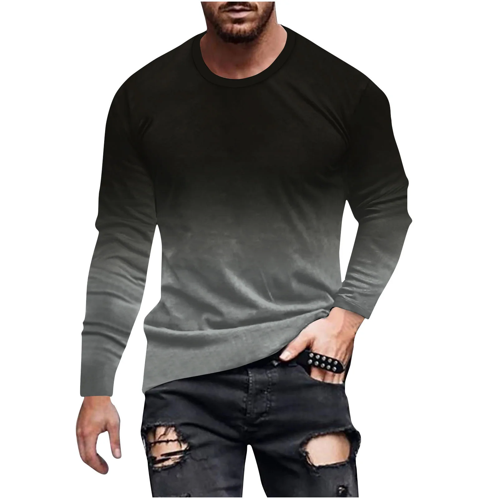 Gradient Color 3D Print Long Sleeve T Shirt