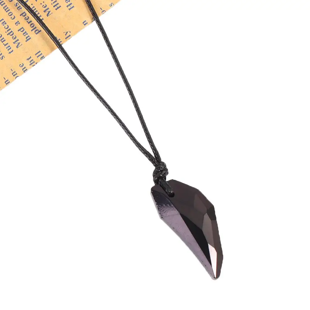 Shiny Black Sapphire Austrian Crystal 18K Plated Wolf Tooth Pendant Necklace Couple Accessories Fine Polished Adjustable Length