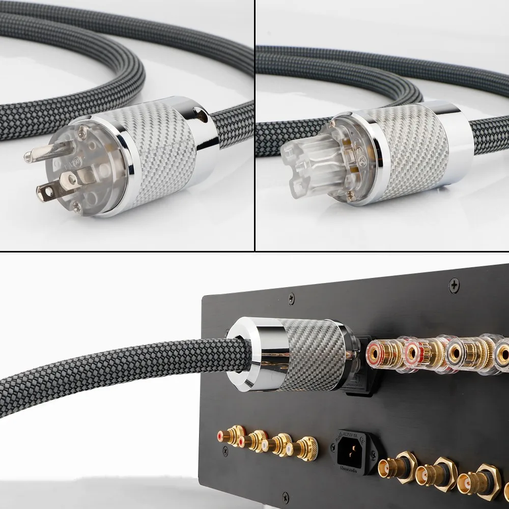 Neues Hi-End OFC EU/US Hifi Netzkabel Netzkabel mit rhodiniertem Stecker Schuko US AC Netzkabel Iine für Subwoofer-Verstärker – Detail 1