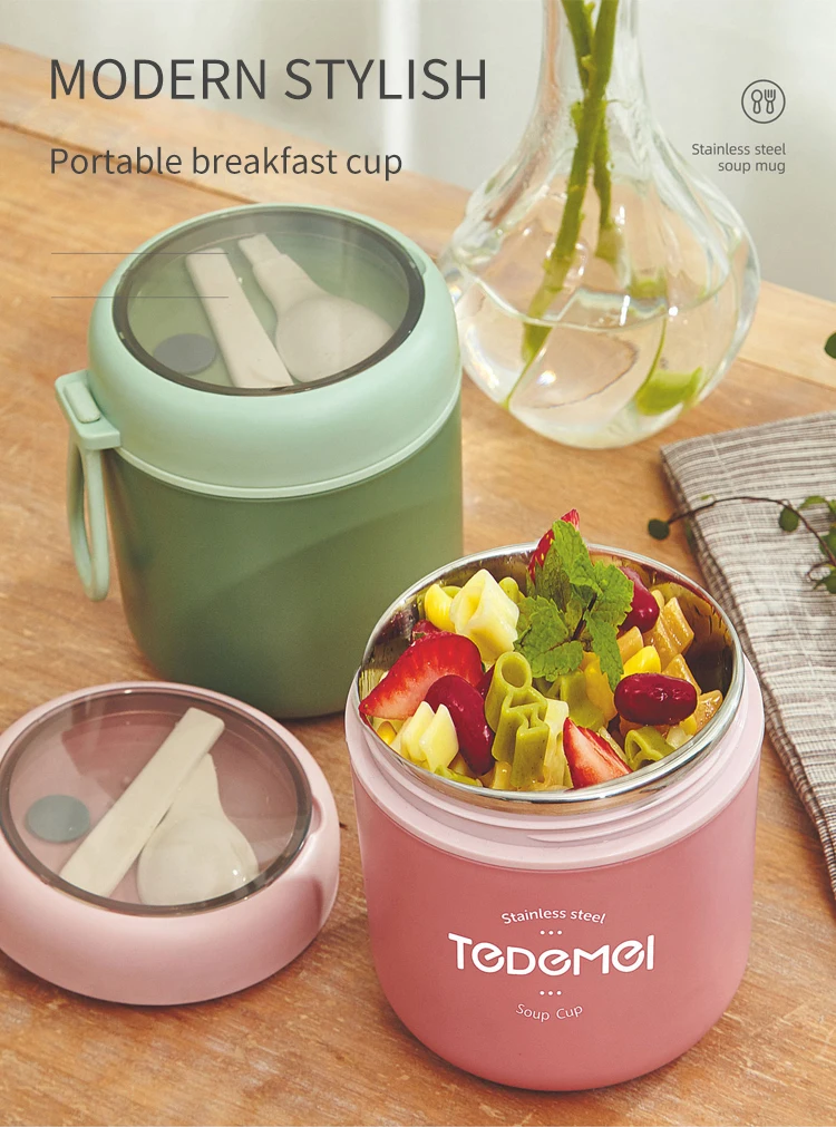 Dropship 530/710ml Stainless Steel Lunch Box Food Cup With Spoon