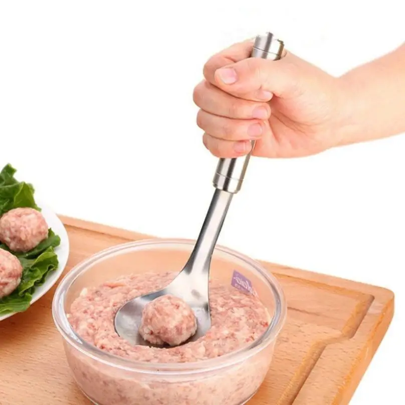 1 Pcs Maker Spoon Meat Baller With Elliptical Leakage Hole Stainless Steel Meat Ball Mold Kitchen Gadget Meat Tools