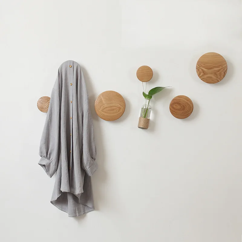 

Wall Coat Rack Clothes Rack Wooden Wood Round Coat Hooks Wall Decor Towel Hooks Living Room Bedroom Entrance Coat Hangers
